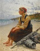 August Hagborg Ostronplockerska pa stranden France oil painting artist
